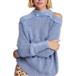 Free People Half Moon Bay Crew Neck Knit Sweater - Blue, Small, New With tag